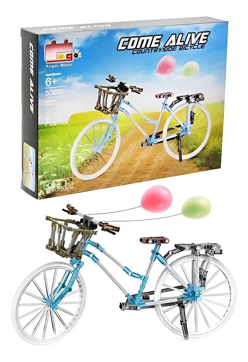 Set Juguete Bicicleta Celeste Con Cesto Escala Para Armar 246 Piezas