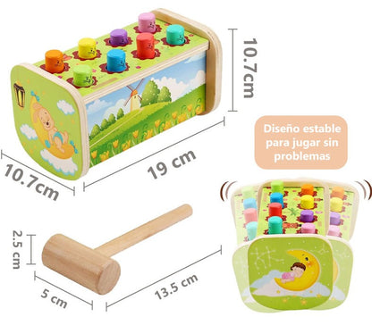 Pégale Al Topo - Juguete Didáctico En Madera Pega Topo Martillo Montessori