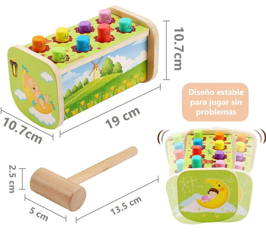 Pégale Al Topo - Juguete Didáctico En Madera Pega Topo Martillo Montessori