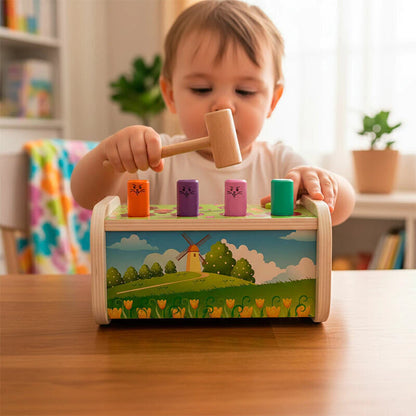 Pégale Al Topo - Juguete Didáctico En Madera Pega Topo Martillo Montessori